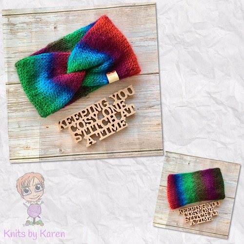 Colourful Hand-Knitted Twisted Headwrap