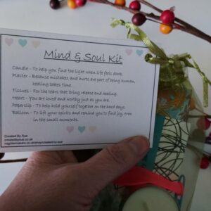 Mind and Soul Kindness bag showing display card and bag with contents