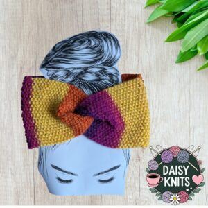 Hand Knitted Ear Warmer in Bright Multi Coloured Yarn