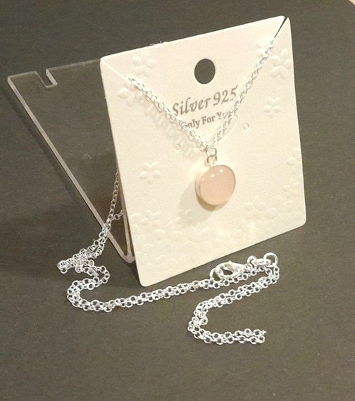 sterling silver rose quartz drop necklace with 925 silver chain