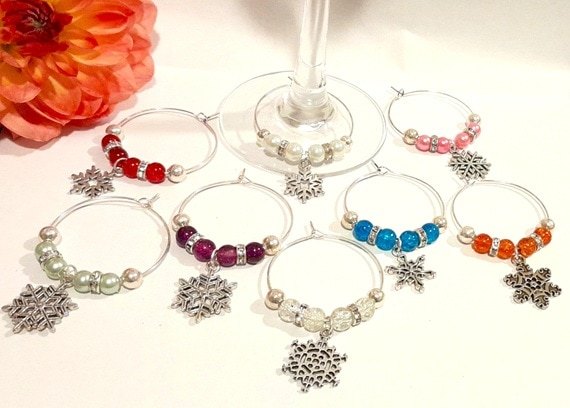 wine glass charms set of 8 with snowflake charms