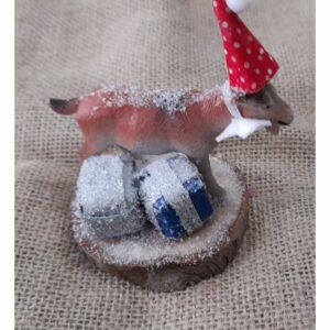Christmas Goat Decoration/Christmas Cake Topper, with party hat and presents