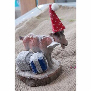 Christmas Goat Decoration/Christmas Cake Topper, with party hat and presents