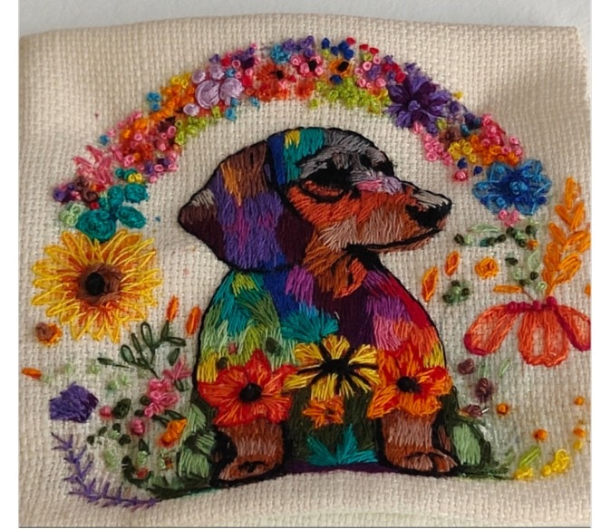 Hand Embroidered Dachshund Pouch/Purse/Cosmetic Bag/Medications Bag