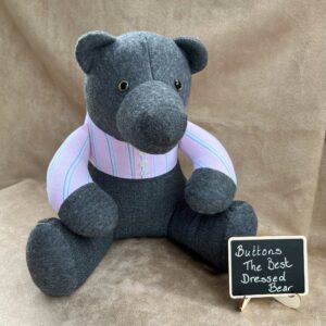 Buttons The Best Dressed Bear – Handcrafted from Sentimental Clothing