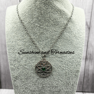 Handmade Silver Fairy/Wicca Inspired Pendant with Green Crystal Center