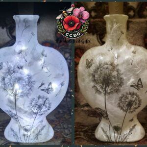 Heart Shaped Bottle Light Decoupaged with Dandelion Image