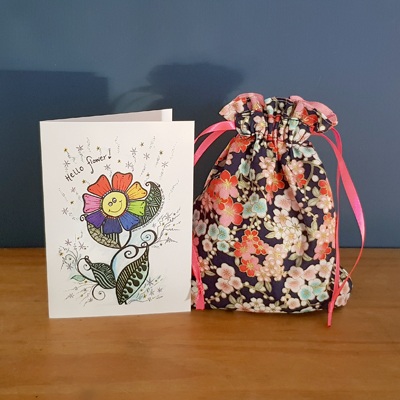 Handmade Mini Cherry Blossom Reusable Gift Bag - Eco Friendly Cotton Drawstring Pouch with Pink Ribbon