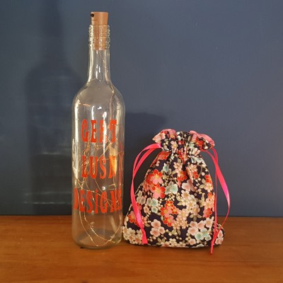 Handmade Mini Cherry Blossom Reusable Gift Bag - Eco Friendly Cotton Drawstring Pouch with Pink Ribbon