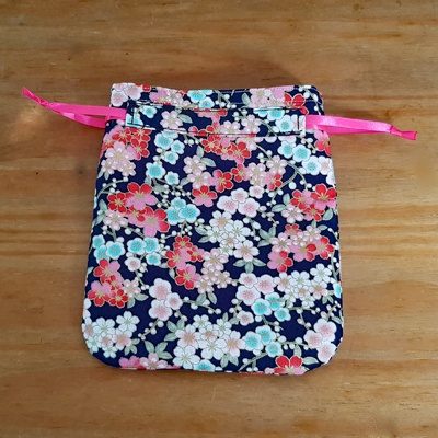 Handmade Mini Cherry Blossom Reusable Gift Bag - Eco Friendly Cotton Drawstring Pouch with Pink Ribbon