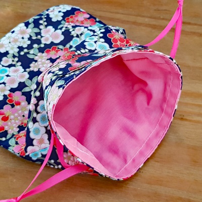 Handmade Mini Cherry Blossom Reusable Gift Bag - Eco Friendly Cotton Drawstring Pouch with Pink Ribbon