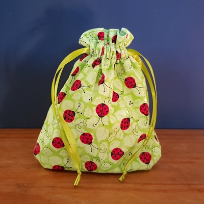 Handmade Mini Ladybird Print Reusable Gift Bag - Eco Friendly Cotton Drawstring Pouch