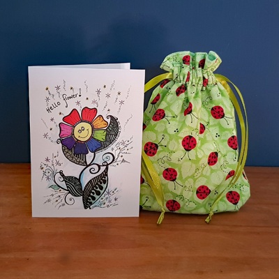 Handmade Mini Ladybird Print Reusable Gift Bag - Eco Friendly Cotton Drawstring Pouch