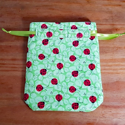 Handmade Mini Ladybird Print Reusable Gift Bag - Eco Friendly Cotton Drawstring Pouch