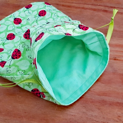 Handmade Mini Ladybird Print Reusable Gift Bag - Eco Friendly Cotton Drawstring Pouch
