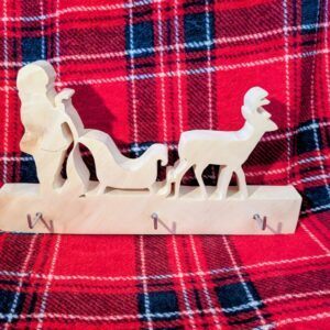 Hand-Cut Santa and Reindeer Christmas Stocking Holder – Real Wood