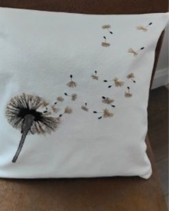 Dandelion Flower Hand Embroidered Cushion Cover
