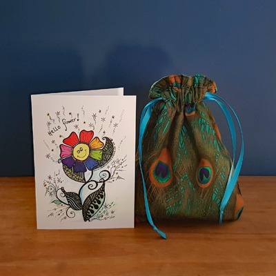Mini Peacock Feather Reusable Gift Bag – Eco Friendly Handmade Fabric Pouch