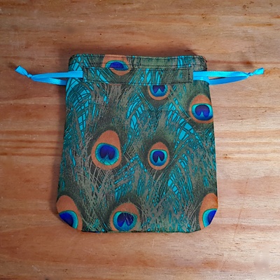 Mini Peacock Feather Reusable Gift Bag – Eco Friendly Handmade Fabric Pouch
