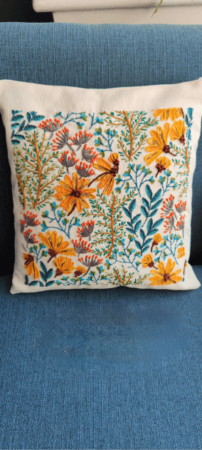 Floral Flower Hand Embroidered Cushion Cover