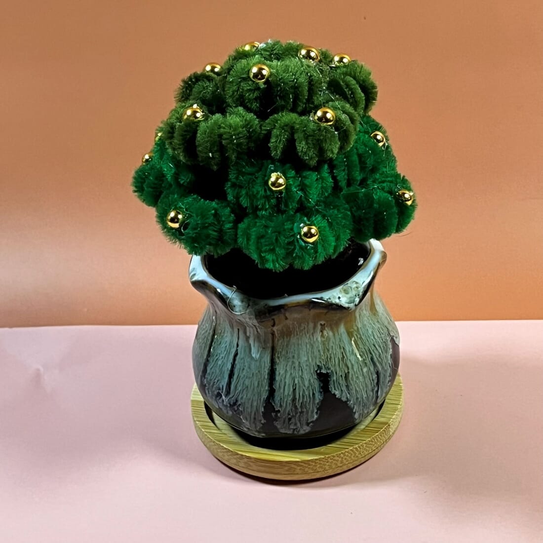 Mini Money Tree in Ceramic Pot with Bamboo Base - Image 2
