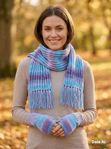 Handmade Knitted Scarf & Fingerless/Texting Gloves Set - Charity Fundraising for Cancer Patients