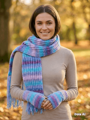Handmade Knitted Scarf & Fingerless/Texting Gloves Set - Charity Fundraising for Cancer Patients - Image 2