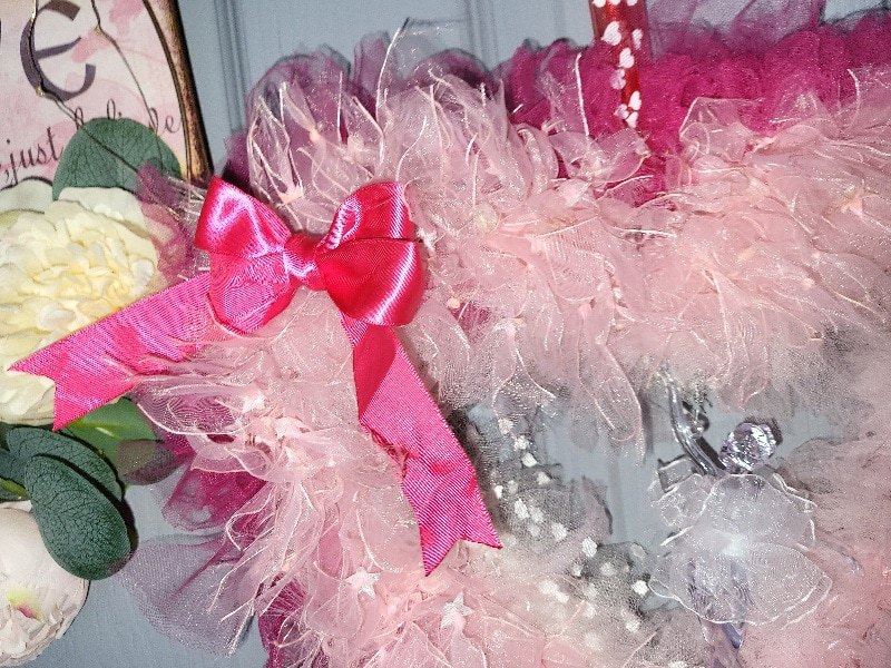 Heart Shaped Ballet Tutu Wreath with Hanging Ballet Dancer - Image 3