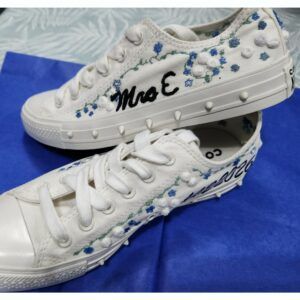 Custom Hand embroidered Converse Wedding Shoes for Bex