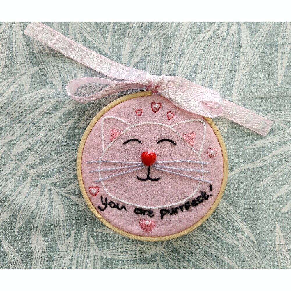 'You are Purrfect!' Valentines Cat Embroidery Hoop Art - Image 5