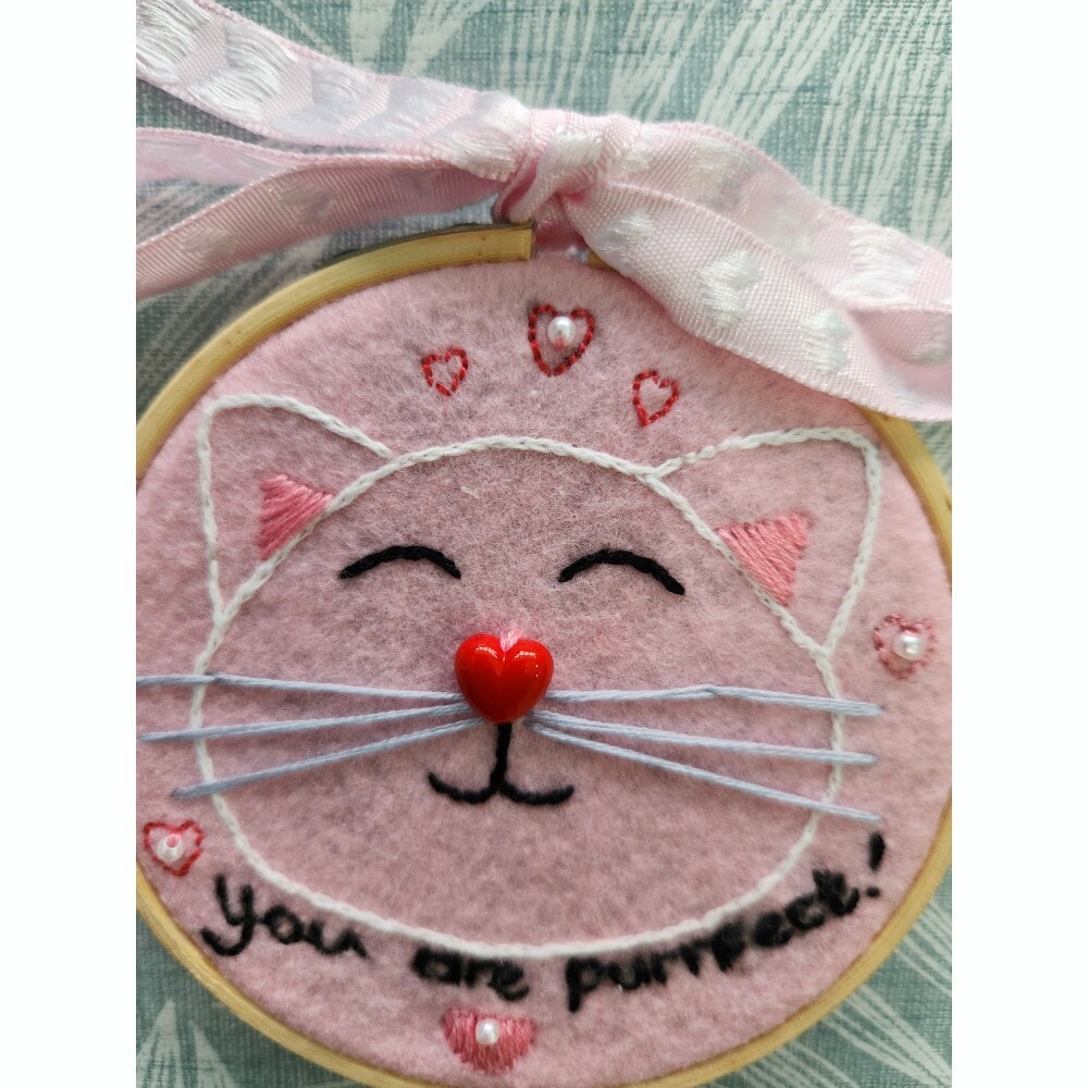 'You are Purrfect!' Valentines Cat Embroidery Hoop Art - Image 4