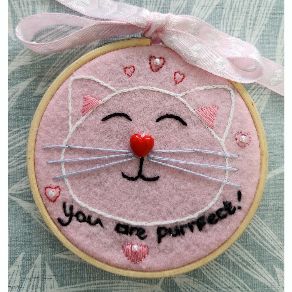 'You are Purrfect!' Valentines Cat Embroidery Hoop Art - Image 3