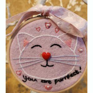 ‘You are Purrfect!’ Valentines Cat Embroidery Hoop Art