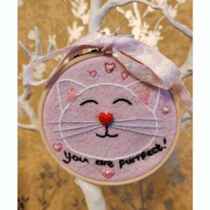 ‘You are Purrfect!’ Valentines Cat Embroidery Hoop Art