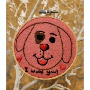‘I Woof You’ Valentines Dog Embroidery Hoop Art