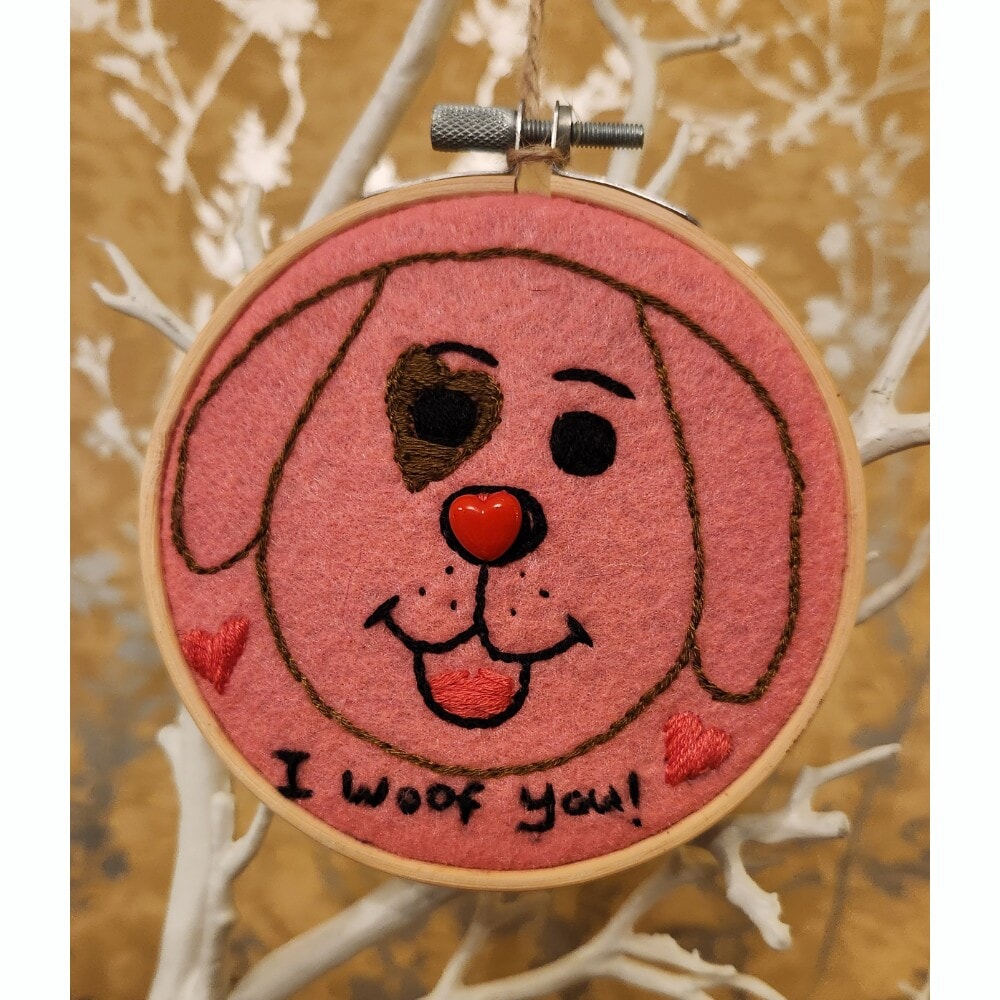 'I Woof You' Dog Embroidery Hoop Art - Image 2
