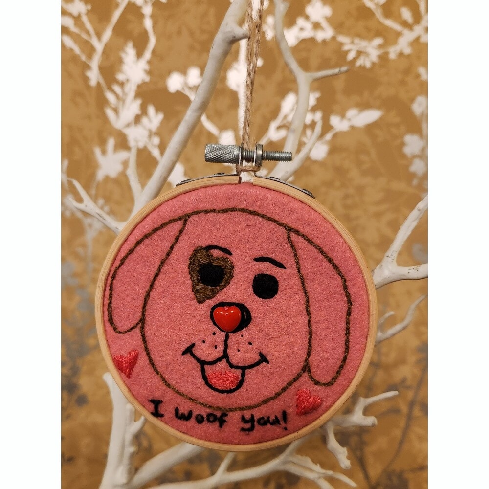 'I Woof You' Dog Embroidery Hoop Art - Image 4