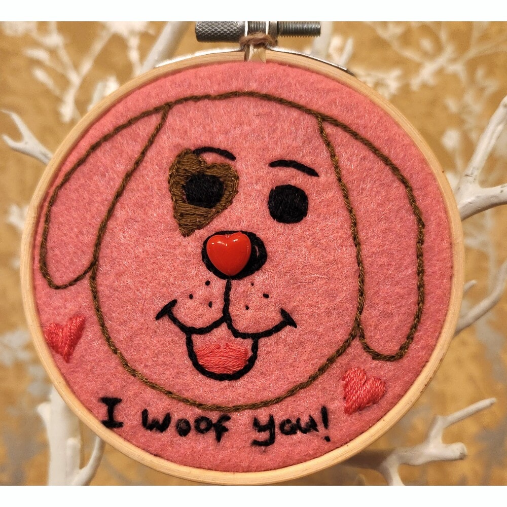 'I Woof You' Dog Embroidery Hoop Art