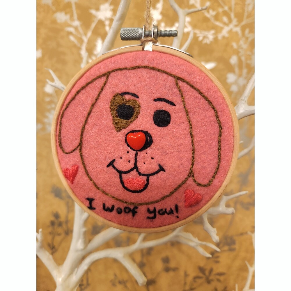'I Woof You' Dog Embroidery Hoop Art - Image 3