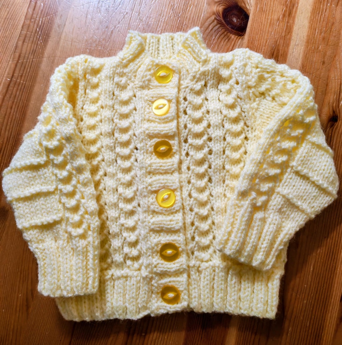 Hand Knitted Yellow D/K Baby Cardigan - Soft and Cozy Infant Sweater