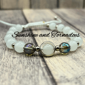 Handmade Moonstone Gemstone Adjustable Bracelet with Stainless Steel and Glass Beads.