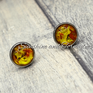 Handmade Amber Coloured Resin Stud Earrings.