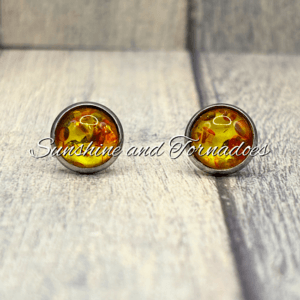 Handmade Amber Coloured Resin Stud Earrings.
