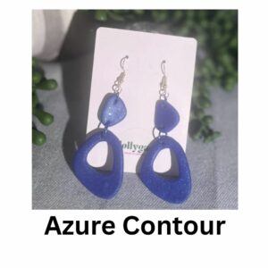 Azure Contour sculptural blue polymer clay earrings with organic cut-out shapes, handmade in Sheffield by Lollygag Jewellery