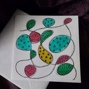 Hand-Drawn, Blank Ivory Square Greeting Card with Colourful Abstract Zentangle Design