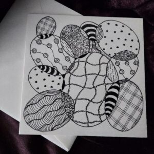 Hand-Drawn, Blank Ivory Square Greeting Card with Black Abstract Zentangle Design