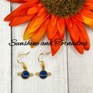 Handmade Blue Enamelled Planet Charm Earrings.