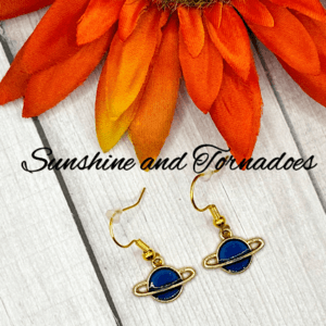 Handmade Blue Enamelled Planet Charm Earrings.