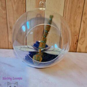 Needle felted dragonfly bauble – copper highlights with blue flower