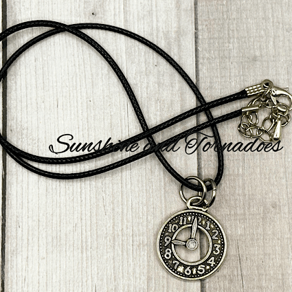 Antique Silver Style Clock Face Pendant on Handmade Waxed Cord Necklace. - Image 2